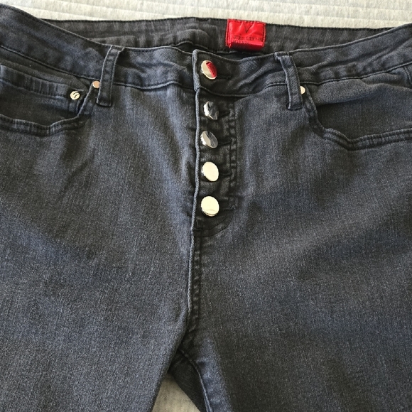 Christina Ombre Faded Black to Grey Stretch Button Front Denim Jeans - Picture 2 of 7